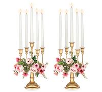 Nuptio Gold Candelabras Candle Holder 29.5cm Set of 2 Metal Candelabra Centrepiece 5-candles Candle Stick Stands Candleholder Fireplace Wedding Reception Antique Decorative Dinning Table Christmas