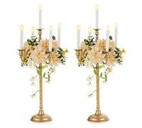 Nuptio Gold Candelabras Centrepieces 5 Candles: 71cm Set of 2 Floor Standing Candlesticks Holder Tall, Metal Candelabra Candle Holder Retro for Home Wedding Christmas Halloween Birthday Anniversary