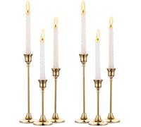 Nuptio Gold Candlestick Holders Brass 6 Pcs Metal Taper Candle Holders Vintage Modern Decorative Centerpiece Candle Sticks Holder for Table Mantel Wedding Christmas Party Housewarming Gift