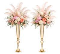 NUPTIO Gold Flower Vase Centrepiece: 55.5cm Tall Metal Stand for Wedding | 2 Pcs, Trumpet Vases, Flower Support for Christmas, Party, Birthday, Anniversary Table Decoration