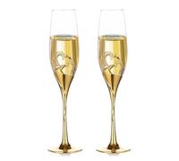 NUPTIO Gold Glass Champagne Flutes: Heart Crystal Glasses, 2 Pcs