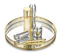 Nuptio Gold Mirror Perfume Tray: Decorative Table Trays Glass Vanity Organiser Metal Round Mirrored Vintage Makeup Tray for Jewellery Serving Bedroom Bathroom Dressing Table Room Decor, 32cm Dia
