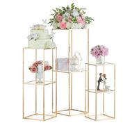 NUPTIO Gold Vase Centrepieces for Tables: 3 Pcs 60 & 80 & 100cm Tall Flower Stand With 2-layer Acrylic Panel Metal Floor Geometric Column Vases for Wedding Birthday Decoration