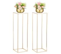 NUPTIO Gold Vase for Wedding Centerpieces: 2 Pcs 100cm Tall Flower Vases Rectangular Metal Column Flowers Stand with Acrylic Panel for Birthday Party Decorations - Geometric Display Rack Stands