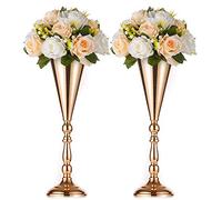 NUPTIO Gold Vase for Wedding Centrepieces: 2 Pcs 42cm Tall Flower Trumpet Vases Metal Tables Centerpiece for Weddings Birthday Party Anniversary Decorations