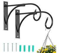 NUPTIO Hanging Basket Bracket Outdoor: 2 Pcs Black Metal Wall Hooks