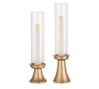 NUPTIO Hurricane Candle Holder Candlestick Gold: 2 Pieces Tall Glass Candle Sticks Holders Taper Candle Wedding Centrepieces for Tables Dining Mantel Christmas Home Decor