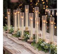 NUPTIO Hurricane Candle Holder for Centerpiece: Set of 10 Metal Taper Candle Holders with Ribbed Glass Cylinders - Gold Candlestick Holders Bulk for Outdoor Party Dinner Wedding Table Decoration