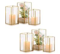Nuptio Hurricane Candle Holder Glass - 6 Pieces Decorative Candle Lantern for Pillar, Tempered Glass Candleholder Outdoor for Wedding Christmas Halloween Living Room Tabletop Fireplace Home Decor Gold