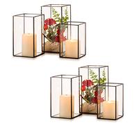 Nuptio Hurricane Candle Holders for Pillar: 6 Pieces Black Lanterns Decorative Clear Glass Candle Holder, Indoor for Mantel Christmas Table Centrepiece Living Dining Room Wedding Party Decorations