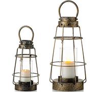 Nuptio Hurricane Candle Lantern Set, Hanging Candle Holder Rustic Farmhouse Style Lanterns Candleholder Indoor Outdoor for Vintage Wedding Birthday Party Garden Decoration, 2 Pcs