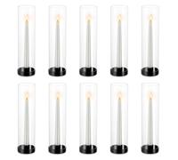 NUPTIO Hurricane Candlestick Glass Black - 10 Pcs Bulk Taper Candle Holders Candle Stick Stands Pack Metal Clear Tapered Candles Modern for Wedding Centre piece Christmas Table Dinner Fireplace