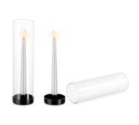 NUPTIO Hurricane Candlestick Holder Black: 2 Pieces Glass Metal Candle Holders for Taper Candle Stick 30cm Tall Clear Open Ended Candleholder Cylinder Shade Party Wedding Centrepieces for Tables