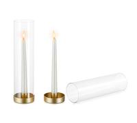 NUPTIO Hurricane Candlestick Holder Gold: 2 Pieces Glass Metal Candle Holders for Taper Candle Stick 30cm Tall Clear Open Ended Candleholder Cylinder Shade Party Wedding Centrepieces for Tables