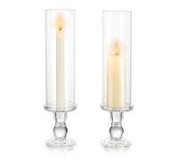NUPTIO Hurricane Glass Candle Holders - 2 Pieces Pillar Candle Stand Cylinder Candlestick for Taper Candle 35cm Clear Tall Candle Stick with Open Ended Glass Wedding Centrepieces for Tables