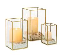 Nuptio Hurricane Glass Candle Holders: 3Pcs Gold Lanterns Candle Holder for Pillar Candles Geometric Table Centerpiece for & Wedding Christmas Holiday Party Decor 8.1 & 6.5 & 4.7 inch, (B0CBV8LGH1)