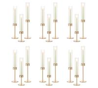 NUPTIO Hurricane Glass Candles Holder: 18 Pcs Gold Taper Candle Stick Holder Bulk - Modern Candlestick Holders with Tall Ribbed Chimney Sleeve for Wedding Party Centerpiece Decor