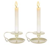 NUPTIO Iron CANDLE_HOLDER Set of 2 Vintage Design Great Decoration for Home Housewarming Holiday Year Round Use Ivory Matte Finish