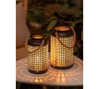 NUPTIO Lantern with Farmhouse Metal Rattan: Set of 2 Modern Boho Pillar Candle Holder - Hanging Rustic Home Decor for Outdoor Porch Patio Table Centerpiece