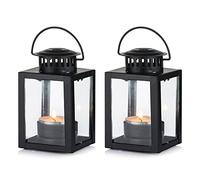 Nuptio Lanterns for Candles Garden Lanterns, 2 Pcs Vintage Style Hanging Small Lanterns for Tealight Candle, Black Candle Tea Light Holders for Indoor Outdoor Events Birthday Party Wedding