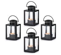 Nuptio Lanterns for Candles Garden Lanterns, 4 Pcs Vintage Style Hanging Small Lanterns for Tealight Candle, Black Candle Tea Light Holders for Indoor Outdoor Events Birthday Party Wedding