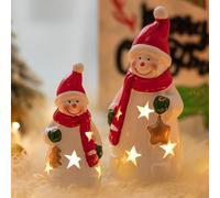 NUPTIO LED Snowman Christmas Decoration Ceramic - 2 Pieces Light Up Snowman Figures XMAS Gifts Illuminated Winter Indoor Porcelain White House Window Mood Light(Including 2 Button Cell Batteries)