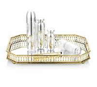 NUPTIO Metal Mirrored Decorative Gold Rectangle Candle & Cake Tray, Multifunctional Dish & Fruit Trays, Cosmetics & Jewelry Organizer