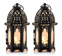 NUPTIO Moroccan Black Lantern Small: 2 Pcs Metal Tealight Candle Holder