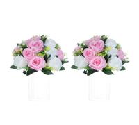 NUPTIO Pcs of 2 Fake Flower Ball Arrangement Bouquet,15 Heads Plastic Roses with Base, Suitable for Our Store's Wedding Centerpiece Flower Rack for Parties Valentine's Day Home Décor (Pink & White)