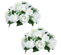 NUPTIO Pcs of 2 Fake Flower Ball Arrangement Bouquet,15 Heads Plastic Roses with Base, Suitable for Our Store's Wedding Centerpiece Flower Rack for Parties Valentine's Day Home Décor (Pure White)