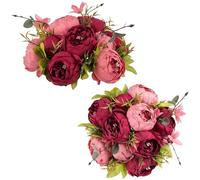 NUPTIO Peony Artificial Flowers for Centrepieces: 2 Pcs 24cm Diam Pink & Red Faux Peony Flower Fake Ball Arrangement Vintage Silk Bridal Bouquet Wedding Centerpieces for Table Decorations