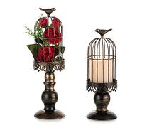 Nuptio Pillar Candle Holder Black: 2 Pieces Decorative Bird Cage Candle Holders for Pillar Candles, Gothic Birdcage Ornament Christmas Halloween Easter Home Living Room Fireplace Table Centrepiece