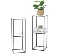 NUPTIO Plant Stand Black for Indoor: 2 Pcs 80cm Metal Flower Vases Holders with 2 Tier Acrylic Panel for Home Decorations - Geometric Centrepieces for Weddings