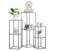 NUPTIO Plant Stand Black for Indoor: 3 Pcs 60 & 80 & 100cm Metal Flower Vases Holders with 2 Tier Acrylic Panel for Home Decorations - Geometric Centrepieces for Weddings