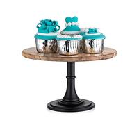 Nuptio Rustic Cake Stand Wedding: 25cm Diameter Wooden Cake Stand Black, Dessert Display Plate Pedestal Wood for Birthday Baby Shower Party Cupcake Afternoon Tea Cakes Dessert Table