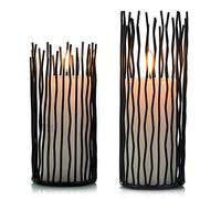 NUPTIO Set of 2 Metal Pillar Candle Holder, Led Flameless Electronic Black Table Candle Holders, Metal Candlestick Centerpieces Table Home Wedding Christmas Mantlepiece Decorations (20cm/25cm H)