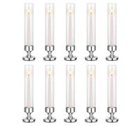 NUPTIO Silver Candle Holder Hurricane: Glass Candle Sticks Holder Tall Taper Candlestick Glass Cylinder - Set of 2 Wedding Centrepieces for Tables Fireplace Dining Table Decor