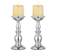 NUPTIO Silver Pillar Candle Holders, Wedding Centerpieces Metal Candle Holder for 3 inches Candles Stand Decoration Ideal for Weddings Special Events Parties Living Room, 2 Pcs