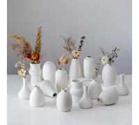 NUPTIO Small White Ceramic Vase: Decorative Flower Bud Vases for Wedding Table Decoration - Rustic Boho Centrepiece for Home Bathroom Shelves Decor Set of 15