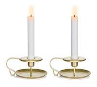 Nuptio Taper Candle Holder Chamberstick Candlestick Holders, Gold Table Candle Holders for Wedding Party Ceremony, Candlelight Stand for Halloween Christmas Dining Room Decoration Display, 2 Pcs
