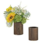 NUPTIO Vase Centrepiece Rustic Wooden: 2 Pcs 13cm Vintage Flower Vases for Wedding Reception Decor - Brown Small Flowers Pots for Home Tables Garden Decorations