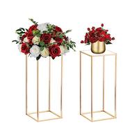Nuptio Wedding Centerpieces Gold Vases: 2 Pcs 60cm Tall Flower Stand Metal Floor Vase Column Geometric Centerpiece Stands Rectangular Display Rack for Weddings Party Decoration