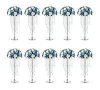 Nuptio Wedding Centrepieces Silver Vase: 10 Pcs 55cm Tall Crystal Flower Vases Metal Flowers Stand for Party Tables Decorations - Elegant Bulk Weddings Anniversary Chandelier Centerpiece Stands