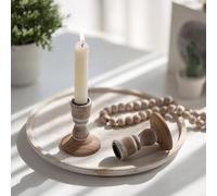 NUPTIO Wooden Candlesticks Candle Holder: 2 Pcs Rustic Brown Wood Candle stick Holders for Tapered Candles Vintage Small Farmhouse Taper Candleholder for Christmas Wedding Party Home Table Decor