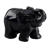 Nupuyai 1.5" Black Obsidian Crystal Elephant Statue for Home Decor