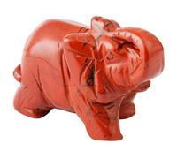 Nupuyai 1.5" Stripes Red Jasper Crystal Elephant Statue for Home Decor