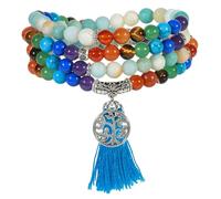 Nupuyai 108 Mala Prayer Beads Bracelet Women Men, Amazonite Crystal Stone Beads Wrap Bracelet with Tree of Life Tassel Charm Meditation 7 Chakra Stone Bracelet Necklace