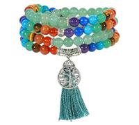 Nupuyai 108 Mala Prayer Beads Bracelet Women Men, Green Aventurine Crystal Stone Beads Wrap Bracelet with Tree of Life Tassel Charm Meditation 7 Chakra Stone Bracelet Necklace