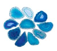 Nupuyai 10pcs Blue Top Drilled Agate Slices, Irregular Polished Geode Agate Stone Pendant for Jewellery Making DIY Artwork, Slab Name Place Cards Set
