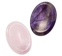 Nupuyai 2pcs Amethyst & Rose Quartz Oval Thumb Worry Stone Set, Energy Crystal Pocket Palm Stone for Healing Anxiety Stress Relief Reiki Therapy, 45x35mm